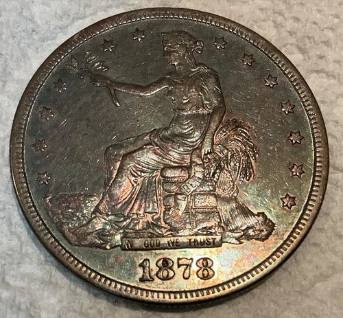 1878 S Trade Dollar in Great Circulated Condition w/ Beautiful Blue Toning