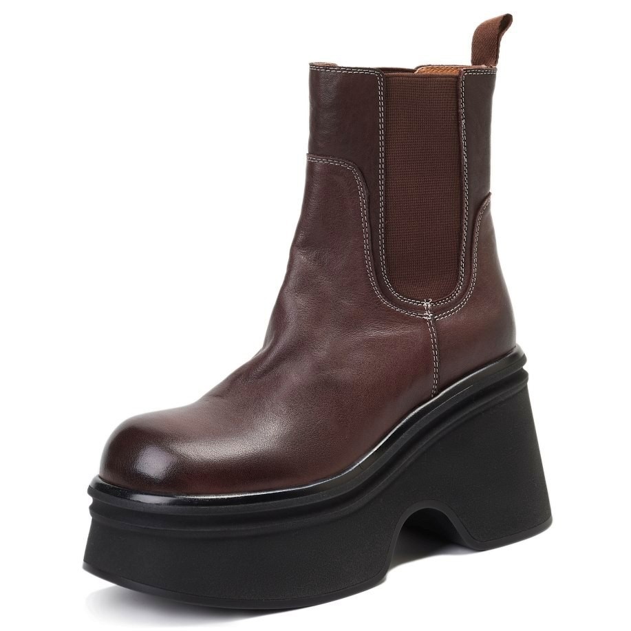 SAOLA Stivaletti donna suola spessa vera pelle Mary Janes plateau alto creepers