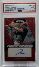 James Wood Rookie Auto PSA 9- 2024 Panini Prizm Prospects ‘Red’ /99 -Nationals