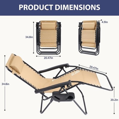 Zero-gravity Seat, 2-piece Set. Portable Recliner With Cup Holder And Adjustable
