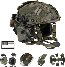 Tactical Helmet with Headset,4In1 Upgraded Adjustable with Helmet Cover for Airs