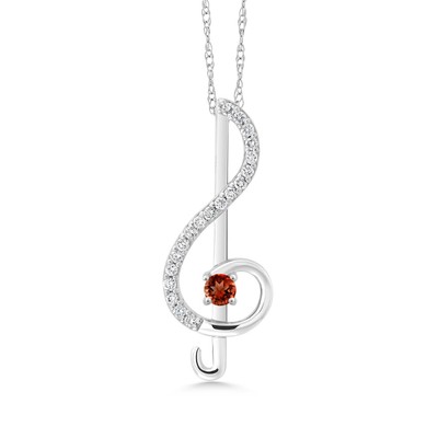 0.30 Ct Round Red Garnet E-F Lab Grown Diamond 10K White Gold Pendant