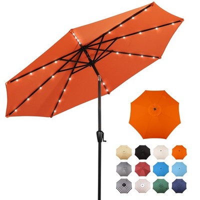 Sun-Ray9 Round Patio Umbrella with Solar Powered LED Lights, Tilt and Crank Lift
