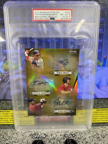 2012 Bowman Sterling Mike Trout Bryce Harper Boxloader Triple Auto Rookie RC PSA