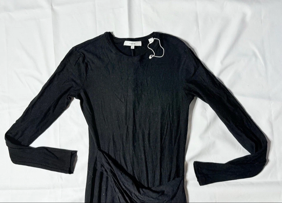 VINCE. Vestido vaquero midi de manga larga negro para mujer talla: XS Foto 3 de 4