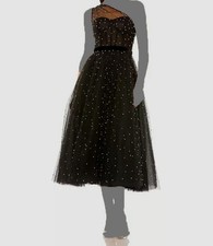 Mac Duggal Women's Black One Shoulder Pearl Embellished Midi Ballgown Size 6