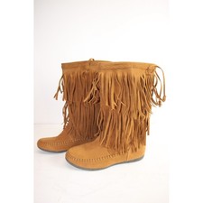 Womens Moccasin Style Fringe Boots Boho Chic Festival Western