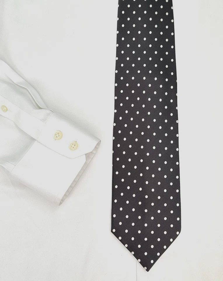 Corbata Brioni Lunares Seda Cuello Hombre 3.3/4X60 Gris Oscuro Blanco Oscuro 100% Seta Italia Foto 3 de 4