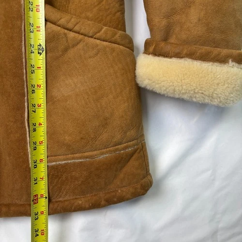Vtg Ice Age Shearling Coat 70s Mens Medium Brown Suede Leather Rancher Jacket image 8
