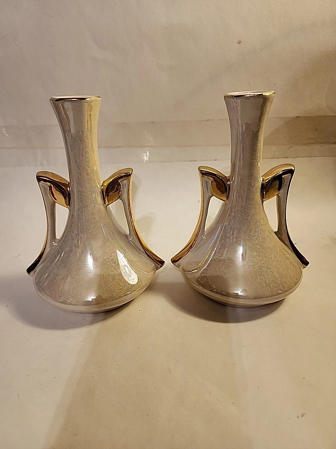 Ceramic Vases - Set of 2 for Home Decor, Pearl Ivory With Gold High Lights