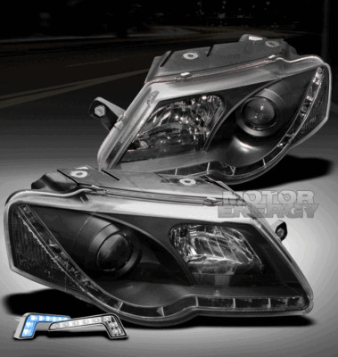 06 07 08 VW PASSAT B6 LED PROJECTOR HEADLIGHT BLACK W/BLUE DRL SIGNAL LEFT+RIGHT