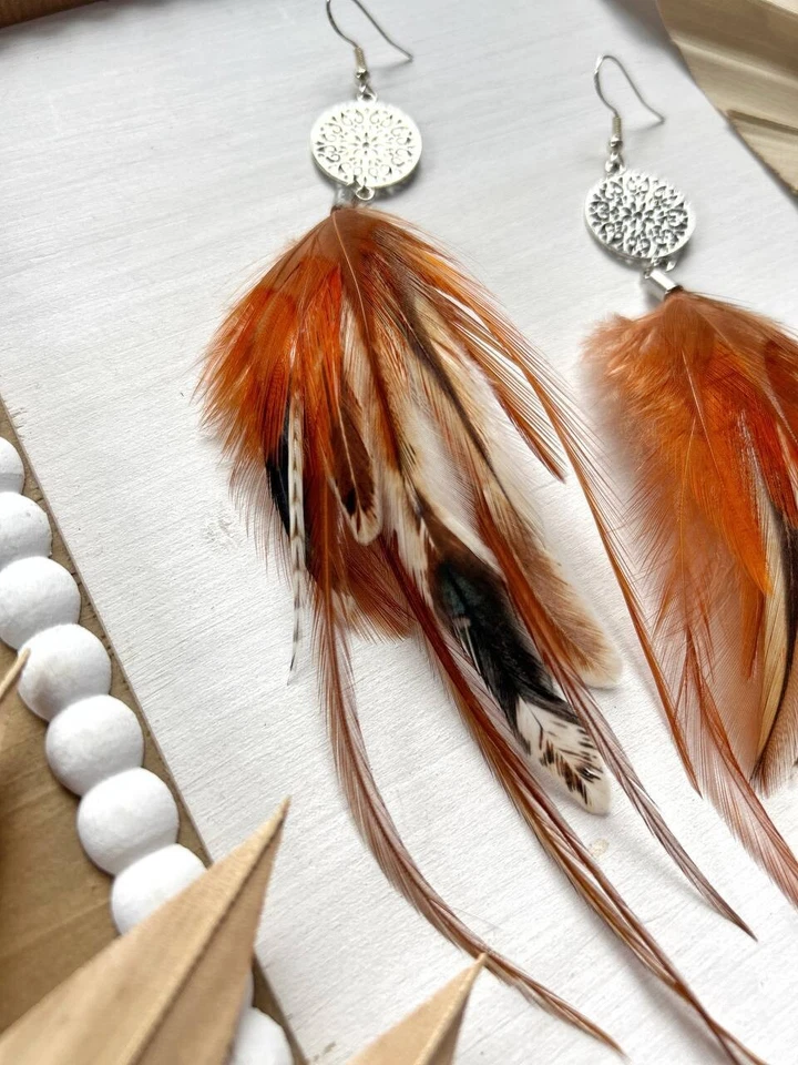 Pendientes de plumas Western Boho, pendientes de festival de verano, pendientes hippies Foto 2 de 4