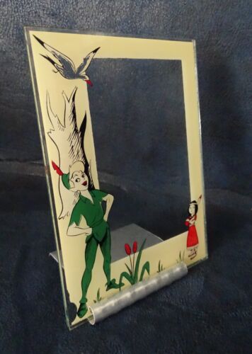 rare cadre porte photo plaque de verre design Peter Pan Walt Disney Rétro 50s - Afbeelding 1 van 16