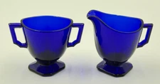 Vintage Cobalt Blue Art Deco Style Open Sugar and Creamer - Nice Color!