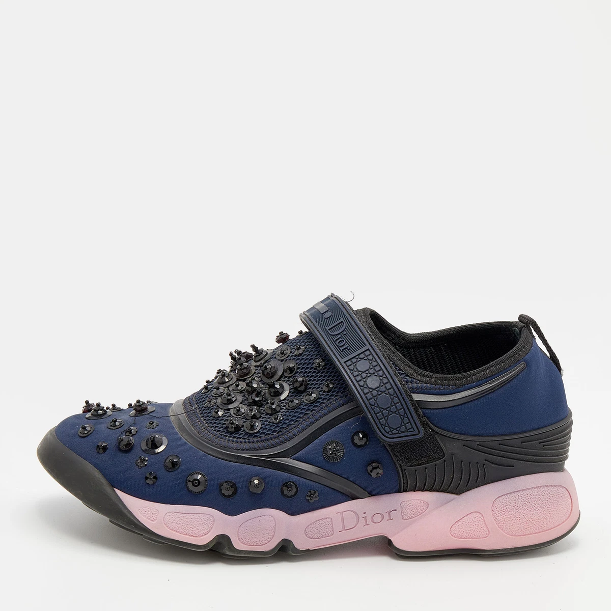Dior Blue Neoprene and Mesh Fusion Crystal Embellished Slip On