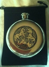 CELTIC HORSE Medallion FLASK 5oz Round STAINLESS STEEL Gift Bag & Box HUNT GIFT 