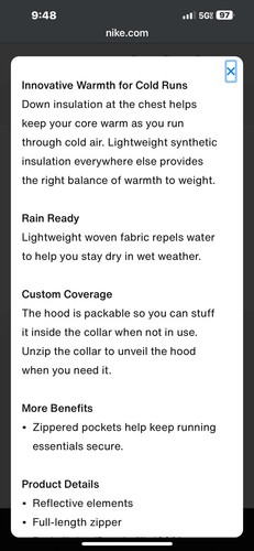FB7556-084 $275 (S) Nike Therma-FIT ADV AeroLoft Men's Repel Down Running Jacket - Picture 8 of 12