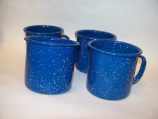 Vintage Blue Speckled Enamelware Coffee Mugs Cups Set Of 4 Camping