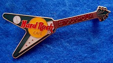 STOCKHOLM SWEDISH PEACE SIGN GREEN GIBSON FLYING V GUITAR Hard Rock Cafe PIN