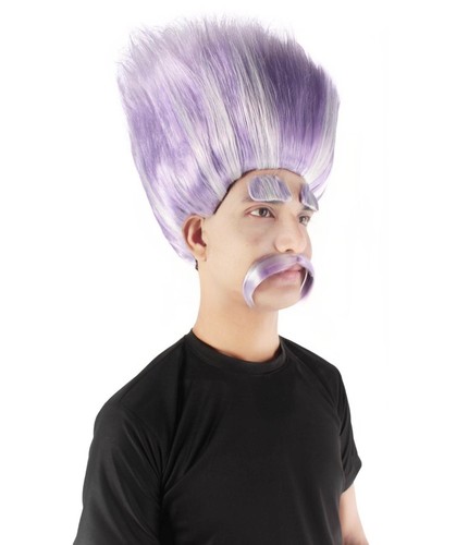 Adult Troll King Wig with Eyebrows & Mustache - Halloween Cosplay Hairpiece - Picture 36 of 121