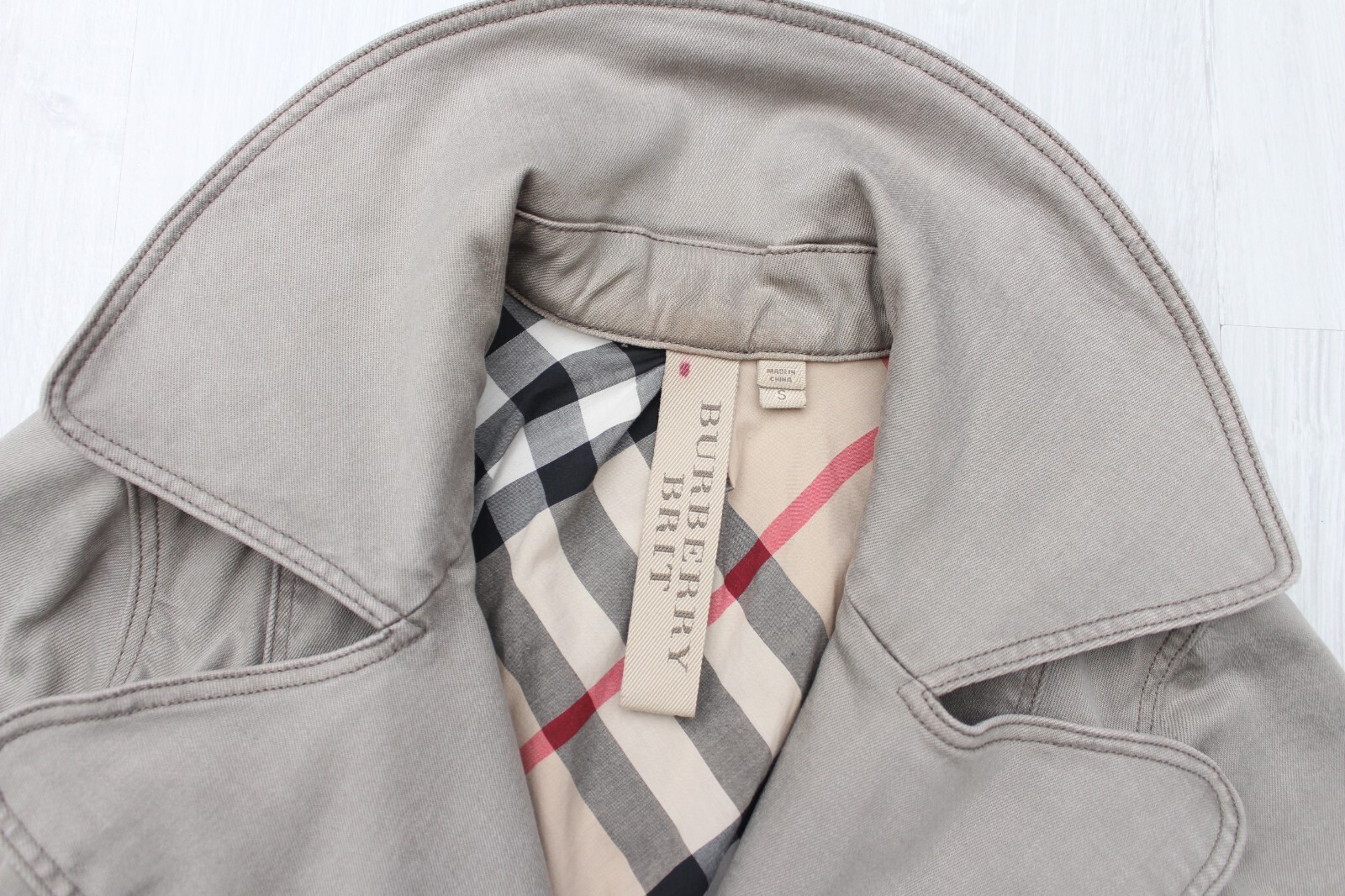 Women's BURBERRY BRIT Double Breasted Denim Pea Coat Nova Check Jacket RARE S image 10