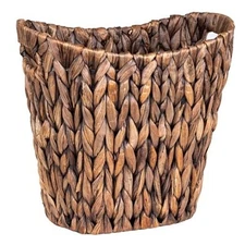  Wicker Waste Basket with Handle, Hand-Woven Trash Can for Water Hyacinth Brown
