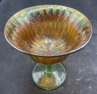 AWESOME VINTAGE CARNIVAL FENTON  LIME GREEN / VASELINE HOLLY STEMMED COMPOTE