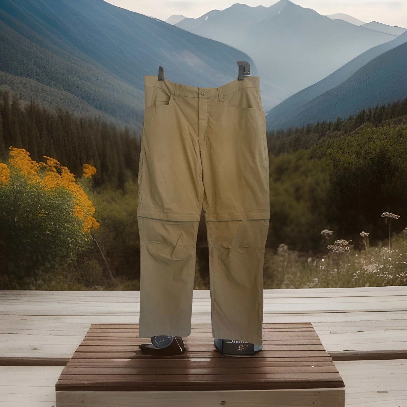 Eddie Bauer Mens Zip Off Pants Shorts Cargo Convertible 36x30 Tan Hiking Golf