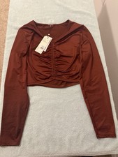 CALIA Womens Long Sleeve Ruched Swim Rash Guard XXL Red Brown Shine 58 MSRP NWT