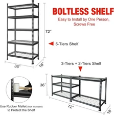 WORKPRO 5-Tier 72" Metal Garage Shelves Heavy Duty Adjustable Storage Shelf Rack