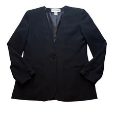 Vintage Christian Dior Black Blazer Collarless Single-Button Closure Sz 6