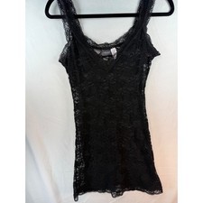 Fredericks of Hollywood Black Floral Lace Chemise Slip Dress Sheer V-Neck Medium