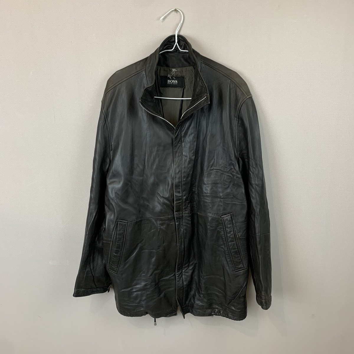Vintage 90s Hugo Boss 100% Lambskin leather Coat Jacket Men's Size