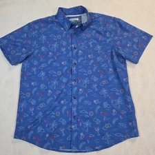 Magellan Outdoors Fish Gear Shirt Men's Large Classic Fit Blue Flamingos Martini
