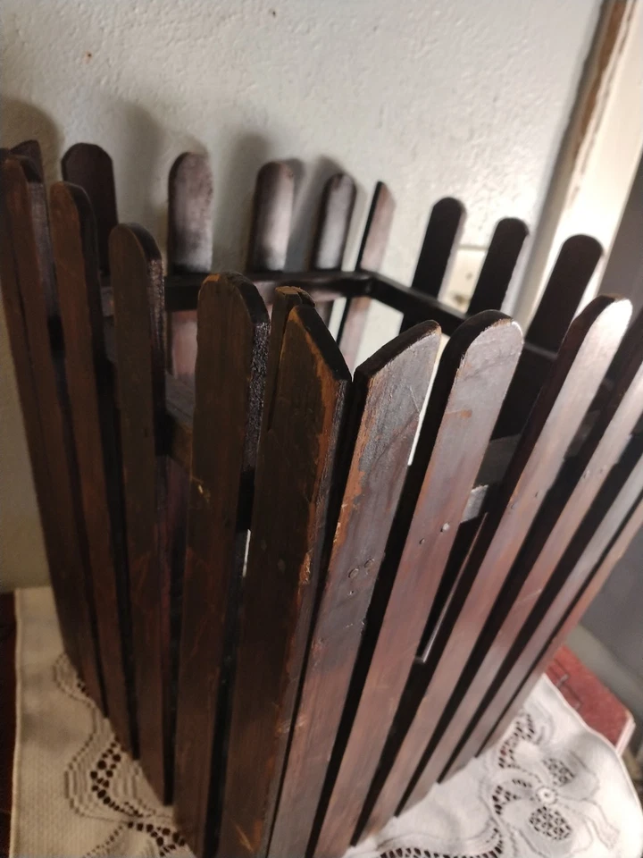 Antique Primitive Slatwood Utility Waste Paper Basket 12x12x14 All Original - Image 2 of 4