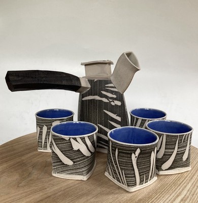 BAYLESS Hayne. Left-Handed Tokkuri Sake Service Set. Handmade studio art ceramic