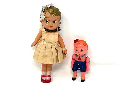Adorable Vintage Celluloid Kewpie 7'' Doll & 4'' Sitting Doll Occupied Japan