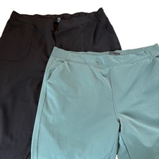 Set of 2: 32 Degrees Cool Women's Pull-On Travel Comfort Pants Black Green XXL