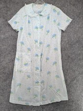 Vintage Komar Nightgown Womens Medium Blue Floral Lace Collar Pocket 70s 80s USA