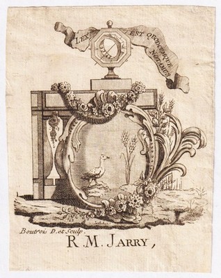 Exlibris Richard M. Jarry Ile De France Ex-Libris Blason Bookplate Gravure 18E