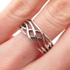 925 Sterling Silver Vintage Modernist Crisscross Oxidized Ring Size 6