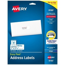 Address Labels, 1 x 2-5/8, White, 750 Labels for Inkjet  Laser Printers,
