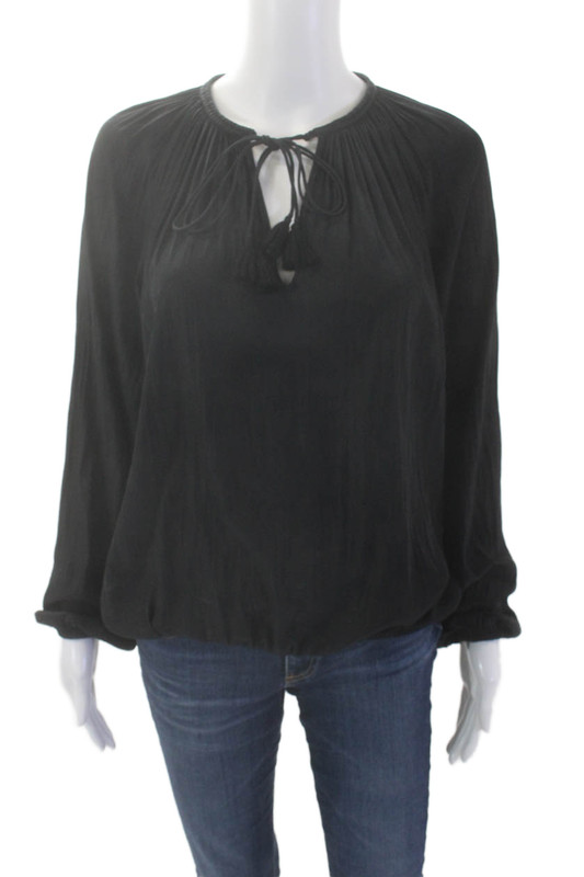 Ramy Brook Womens Textured V-neck Long Sleeve Lined Blouse Black Size XS