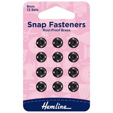 Hemline Snap Fasteners: Sew-on: Black 9mm, 13mm, 15mm or Assorted Sizes