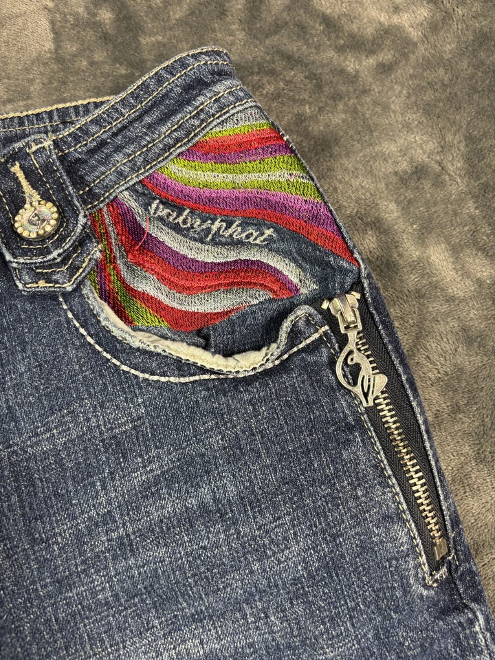 Pantalones de mezclilla vintage Baby Phat niñas 14 azules bordados bolsillos arco iris ropa de calle Y2K Foto 3 de 4