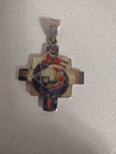 Colgante De Colección Perú Chakana Turquesa Lapislázuli Plata Fina 950 Cruz Zorro Incrustación