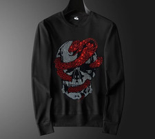 New Men Luxury Diamond Gothic Rhinestones Fashion Black Hoodie High Quality