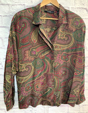 Linda Allard Ellen Tracy 100 Silk Paisley Button Front Blouse Women's Size 12.