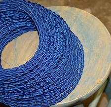 Royal Blue Twisted Cloth Covered Wire, Vintage Style Lamp Cord, Antique Lights