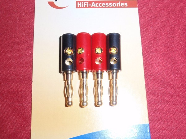 Gold Lautsprecher BÜSchelstecker Set M.Querloch 4Mm Rot+Schwarz 2,5Mm2 4X 25040-image